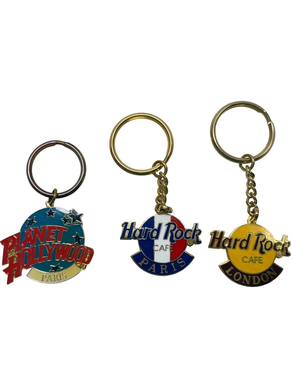 3 pcs Planet Hollywood Paris & Hard Rock Cafe Paris & London Keychains Fob Ring
